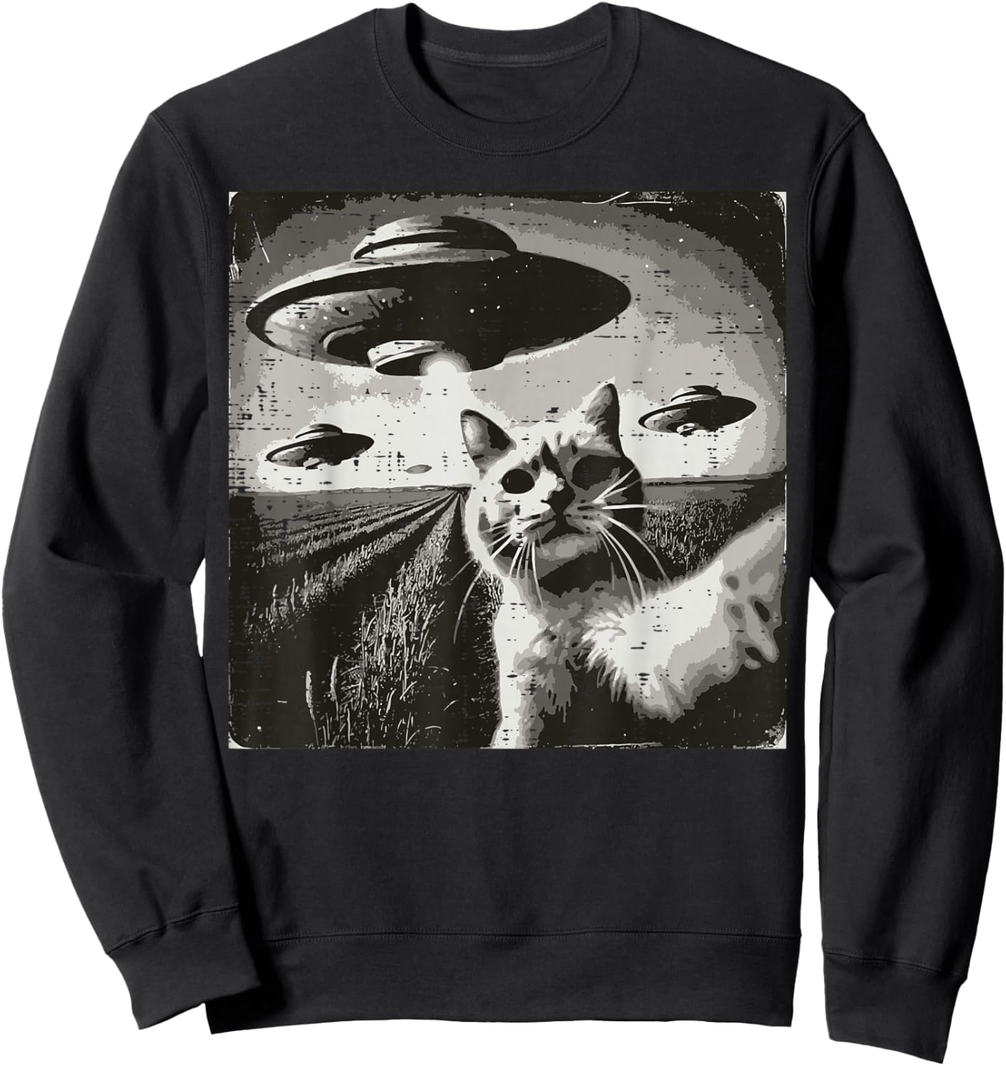 Cat Selfie Alien Ufo Funny Space Kitten Meme Men Women Kids Sweatshirt - Sweatshirt | Black