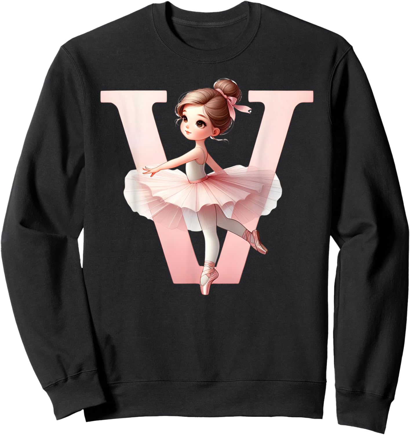 Ballerina Girl Dancing Name First Letter V Girly Tutu Ballet Sweatshirt - Sweatshirt | Black