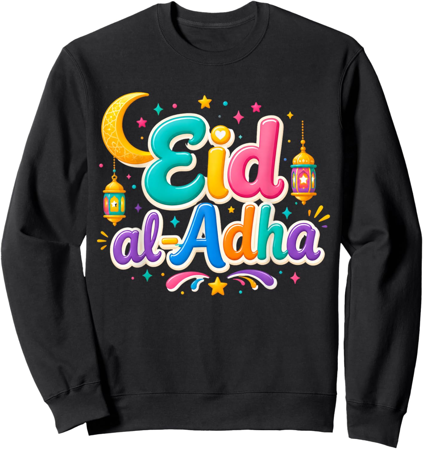 Happy Eid Al Adha Mubarak Kids Muslim Cute Sheep Holiday Sweatshirt - Sweatshirt | Black