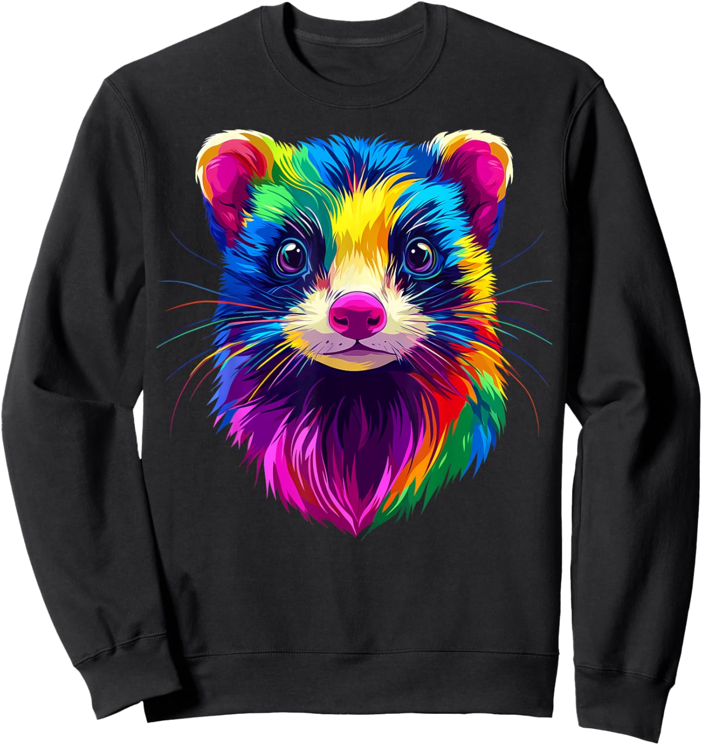 Colorful Ferret Face Cute Animal Lover Men Women Black Sweatshirt - Sweatshirt | Black