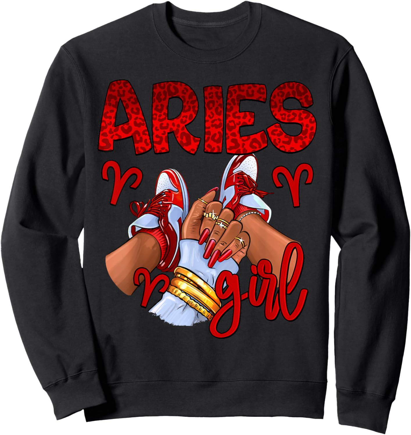 Aries Girl Birthday Women Sneakers Zodiac Sign Bday Sweatshirt - Sweatshirt | Black