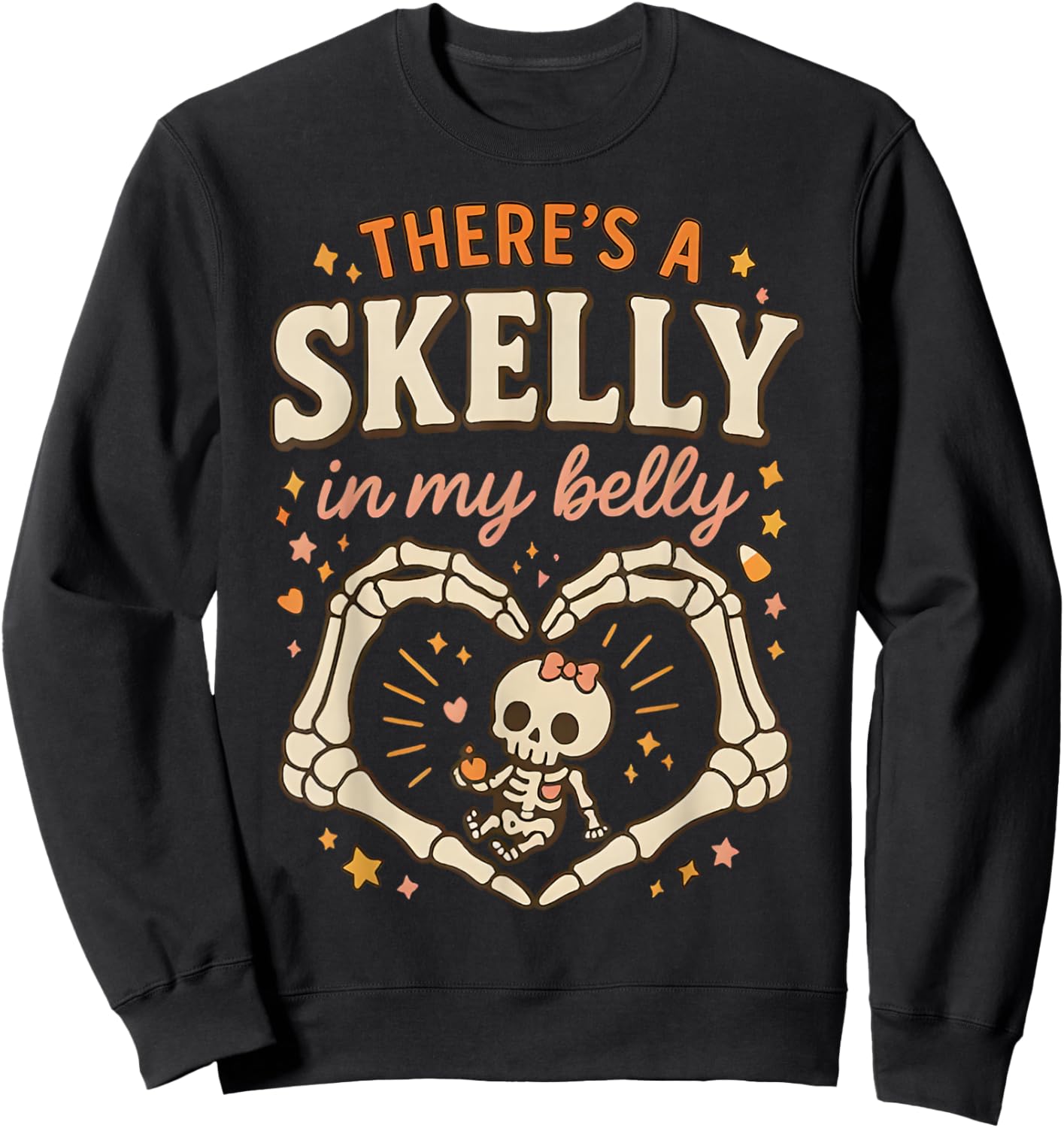 There's Skelly in My Belly Pregnant Funny Skeleton Halloween Sweatshirt - Sweatshirt | Black