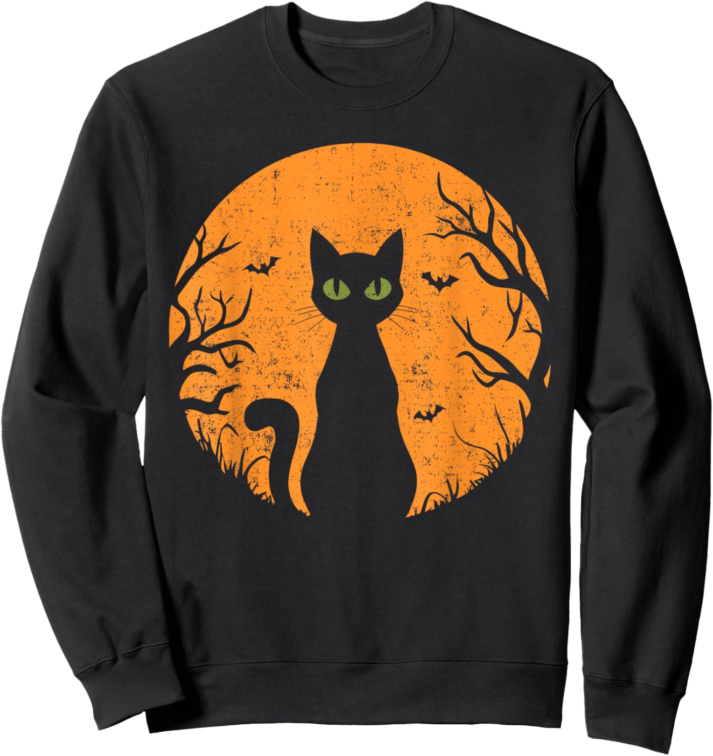 Vintage Scary Halloween Cat Costume Retro Cat Moon Men Women Kids Sweatshirt - Sweatshirt | Black