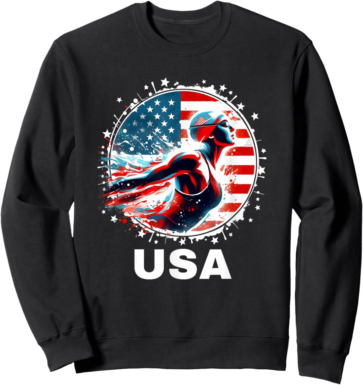 Swimming United States Team Apparel American Flag Swimming Kids Men Sweatshirt - Sweatshirt | Black