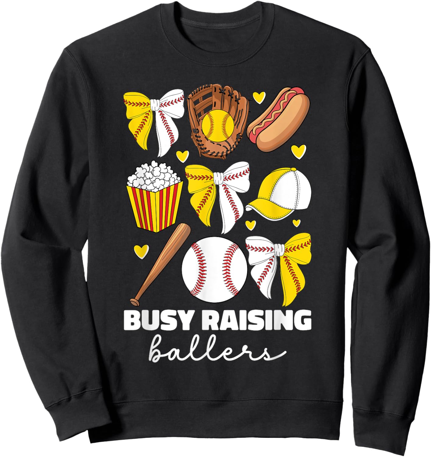 Busy Raising Ballers Baseball And Softball Mom Coquette Bow Sweatshirt - Sweatshirt | Black