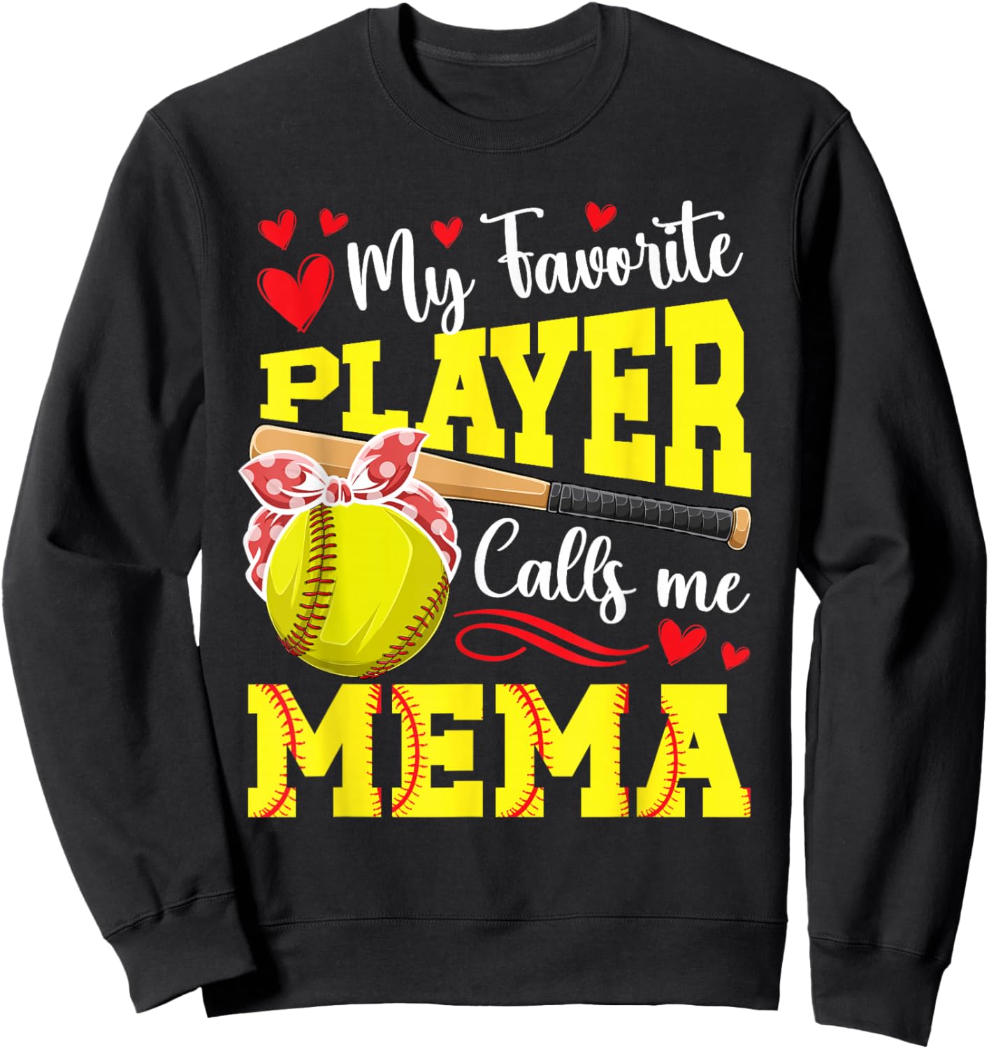 Proud Softball Mema Of A Softball Player Mema Sweatshirt - Sweatshirt | Black