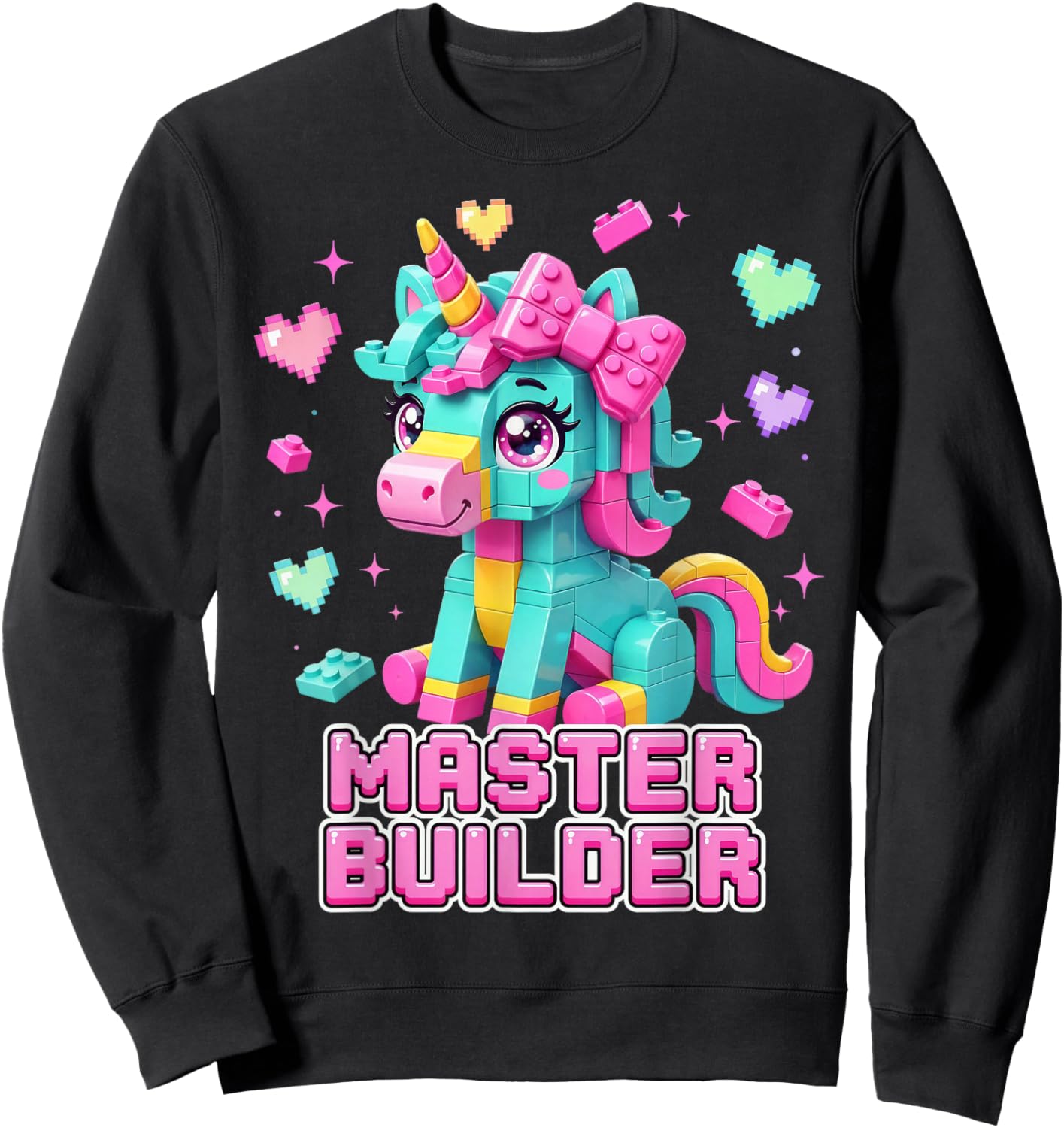 Master Builder Kids Girls Building Bricks Unicorn Lover Sweatshirt - Sweatshirt | Black