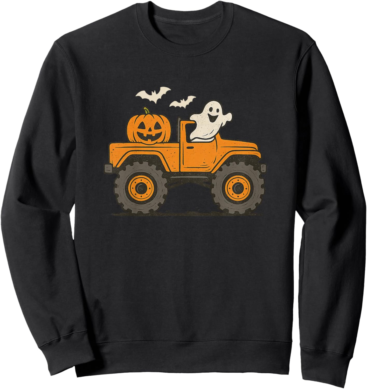 Monster Truck Ghost Pumpkin Halloween Costume Toddler Boys Sweatshirt - Sweatshirt | Black