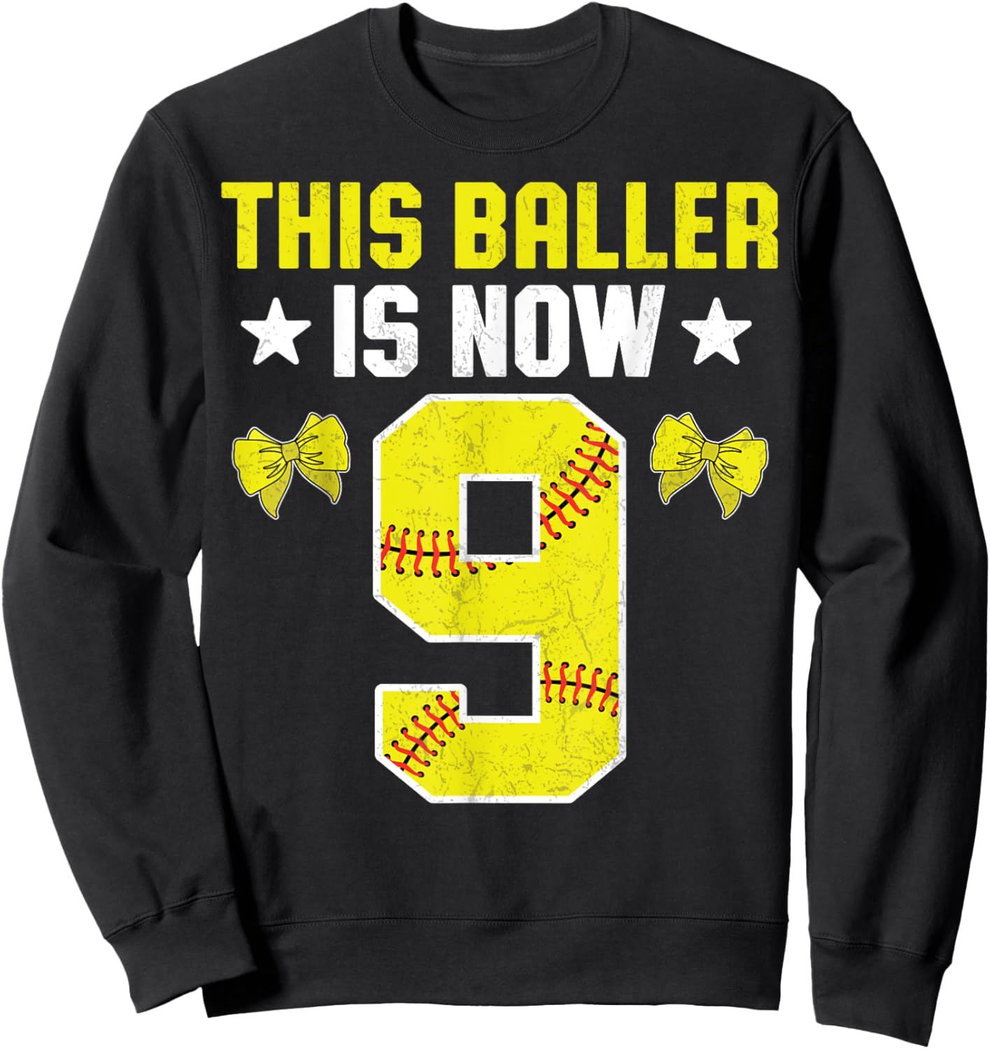 9th Birthday Party Softball Player This Baller Is Now 9 Sweatshirt - Sweatshirt | Black