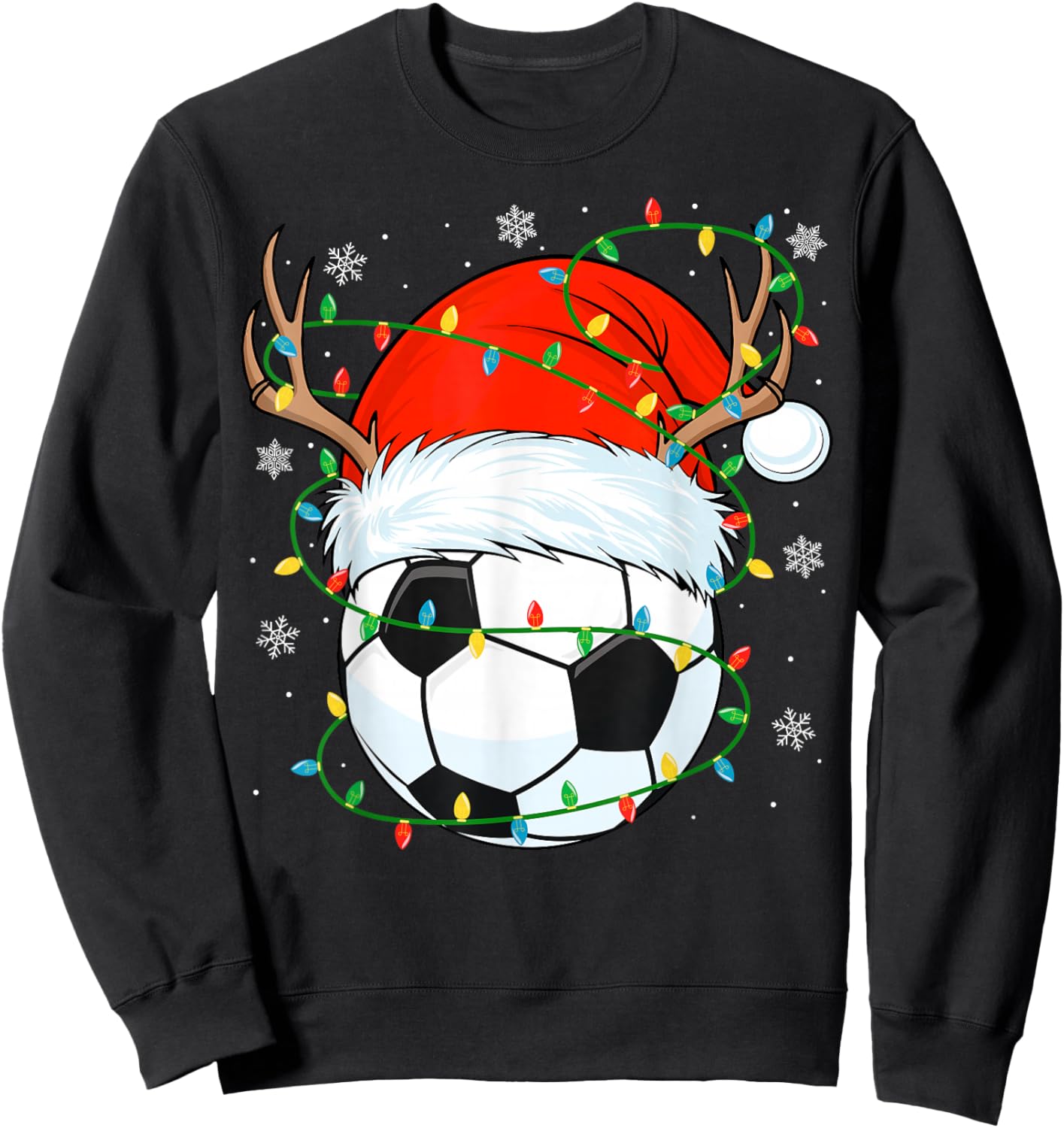 Santa Soccer Ball Xmas Lights Christmas Soccer Player Sweatshirt - Sweatshirt | Black