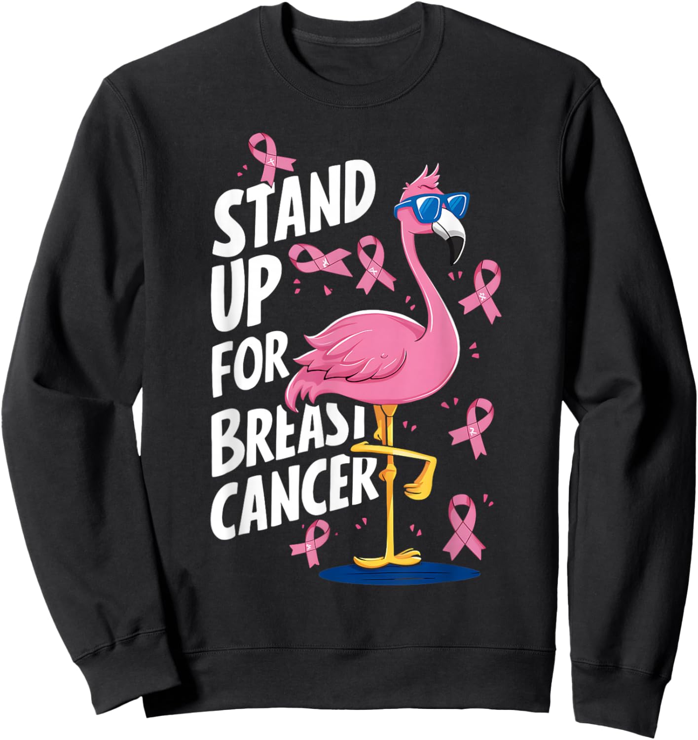 Pink Ribbon Awareness Stand Up to Breast Cancer Flamingo Sweatshirt - Sweatshirt | Black