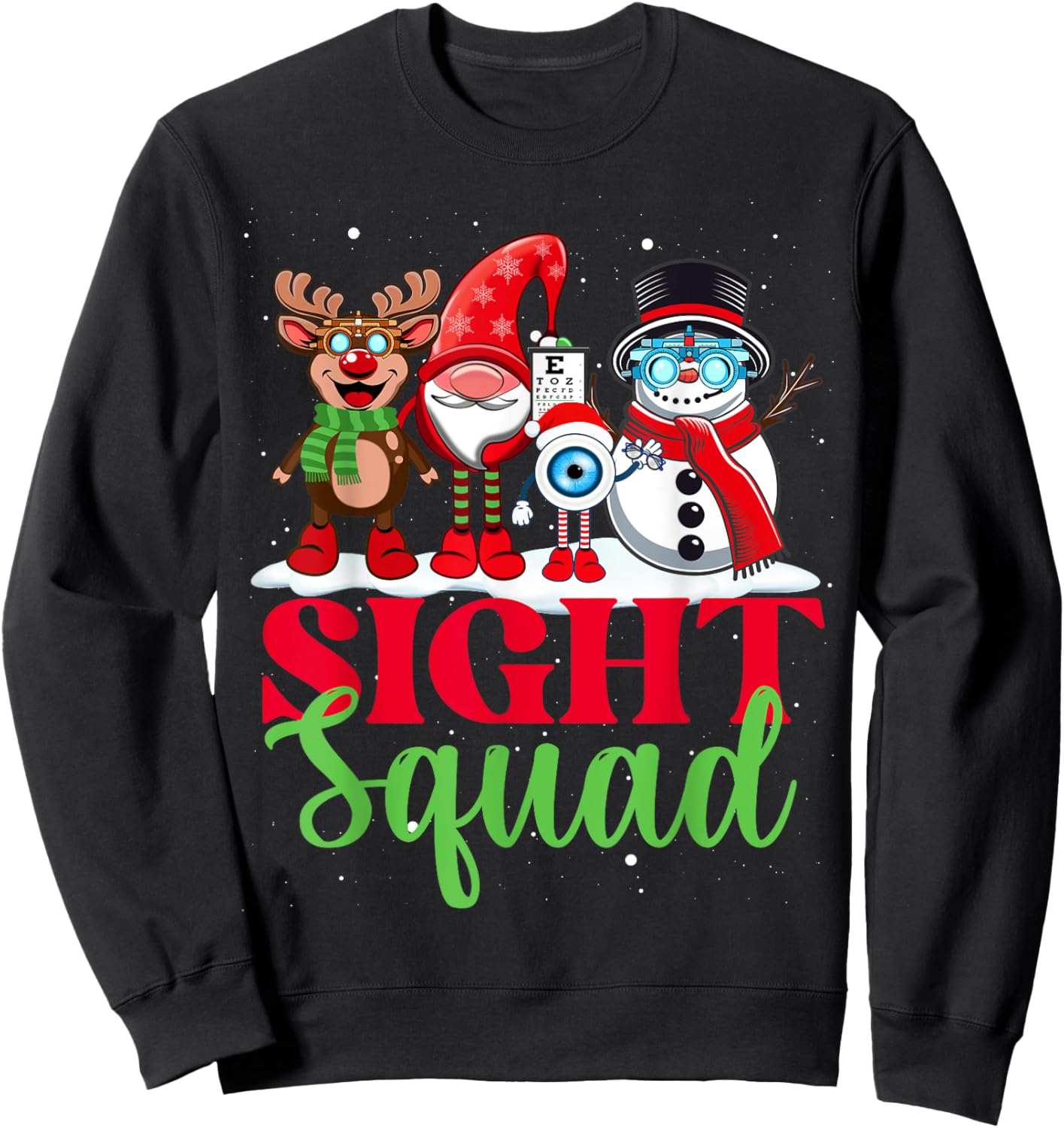 Sight Squad Reindeer Gnome Santa Funny Christmas Optometrist Sweatshirt - Sweatshirt | Black