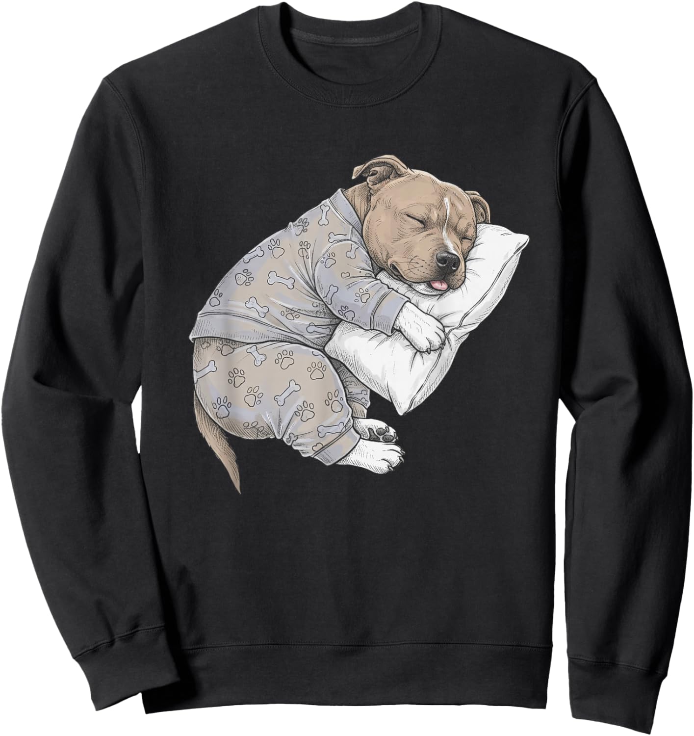 Funny Sleepy Staffordshire Bull Terrier Pajama Adults Kids Sweatshirt - Sweatshirt | Black