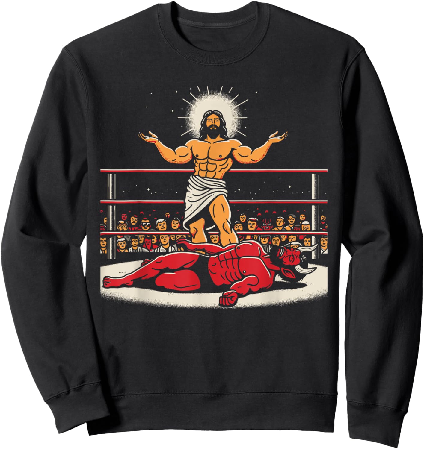 Jesus Wrestling Satan Funny Christian Humor Joke Sweatshirt - Sweatshirt | Black