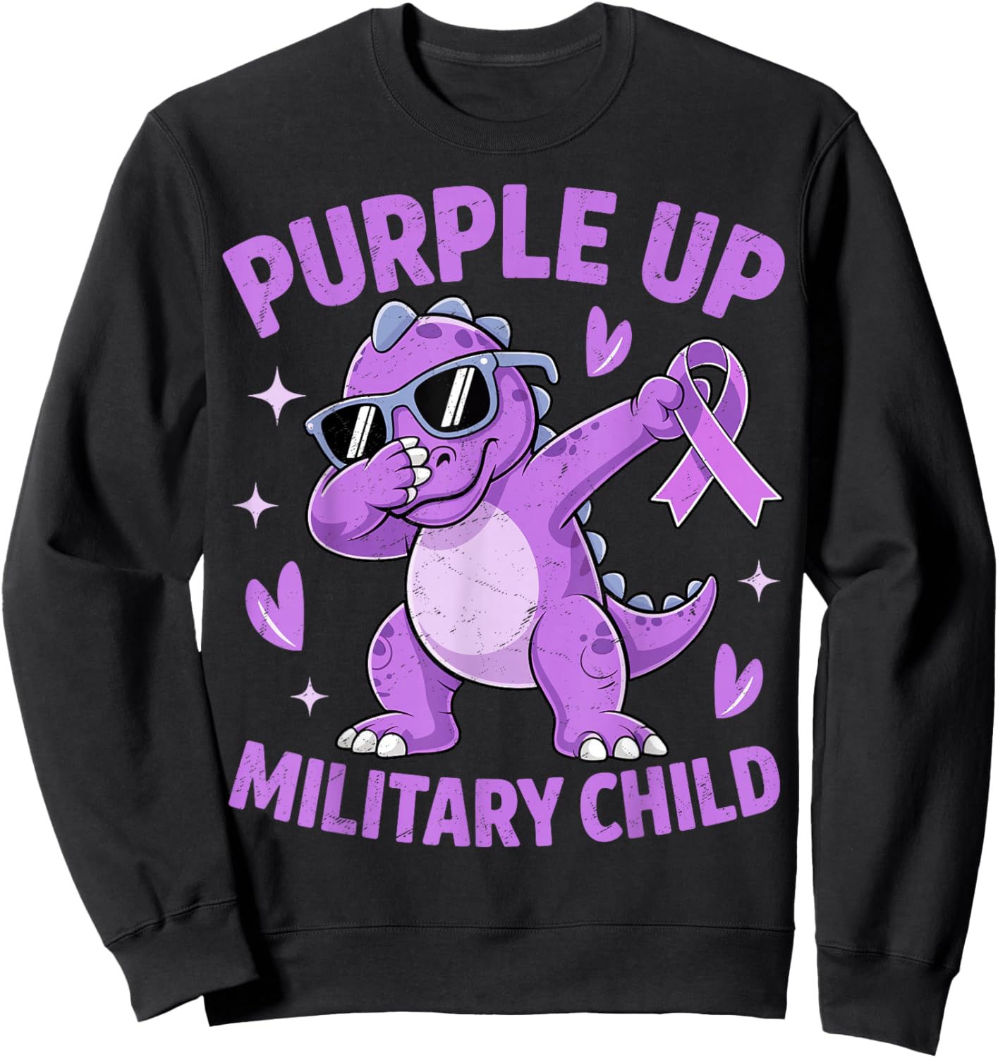Purple Up for Military Kids Military Child Month Dinosaur Sweatshirt - Sweatshirt | Black