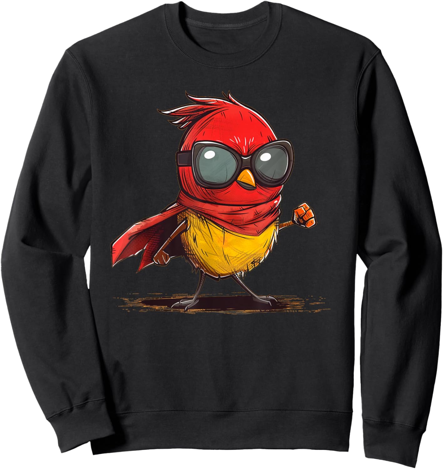 Funny Hero Bird with Cape and Sunglasses Costume Sweatshirt - Sweatshirt | Black