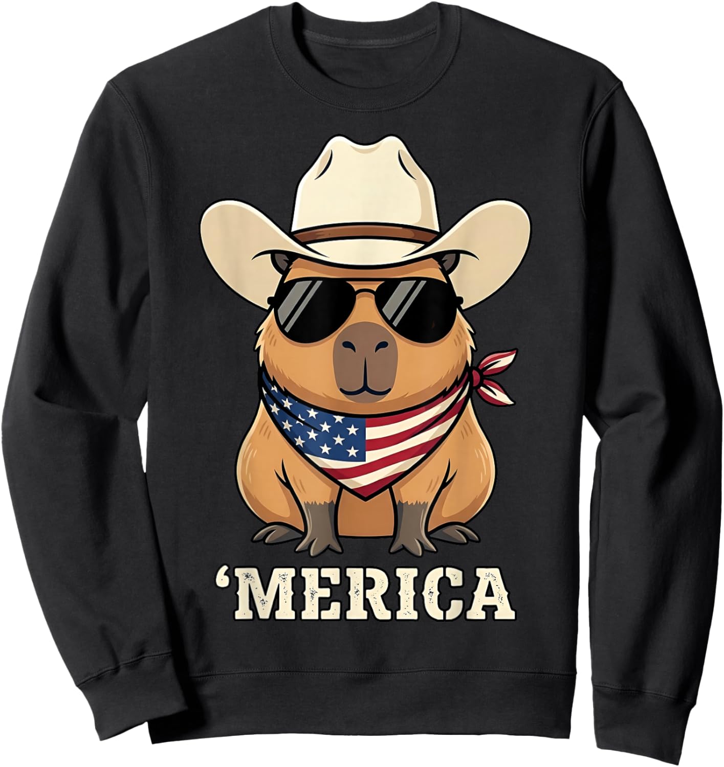 Capybara USA 'Merica 4th of July Men Kids Funny Patriotic Sweatshirt - Sweatshirt | Black