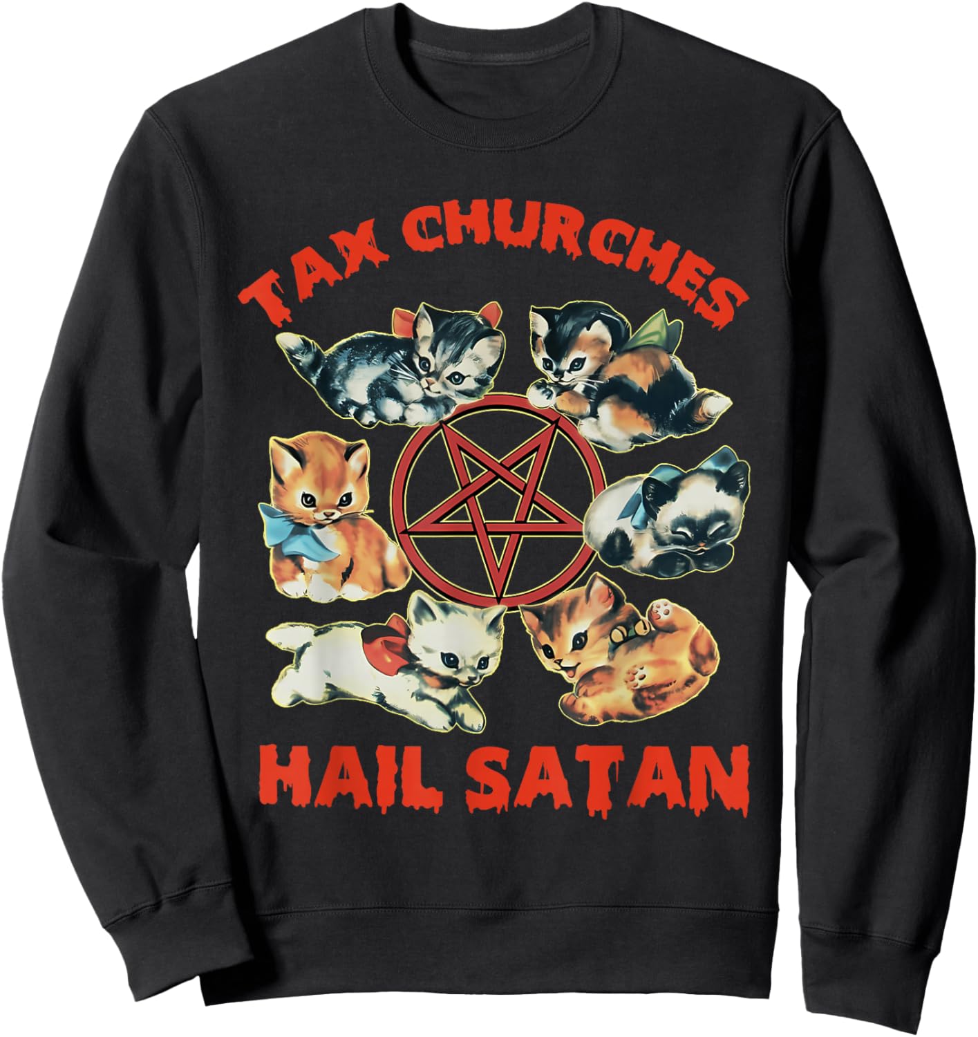 Tax Churches Hail Satan Funny Design Sweatshirt - Sweatshirt | Black