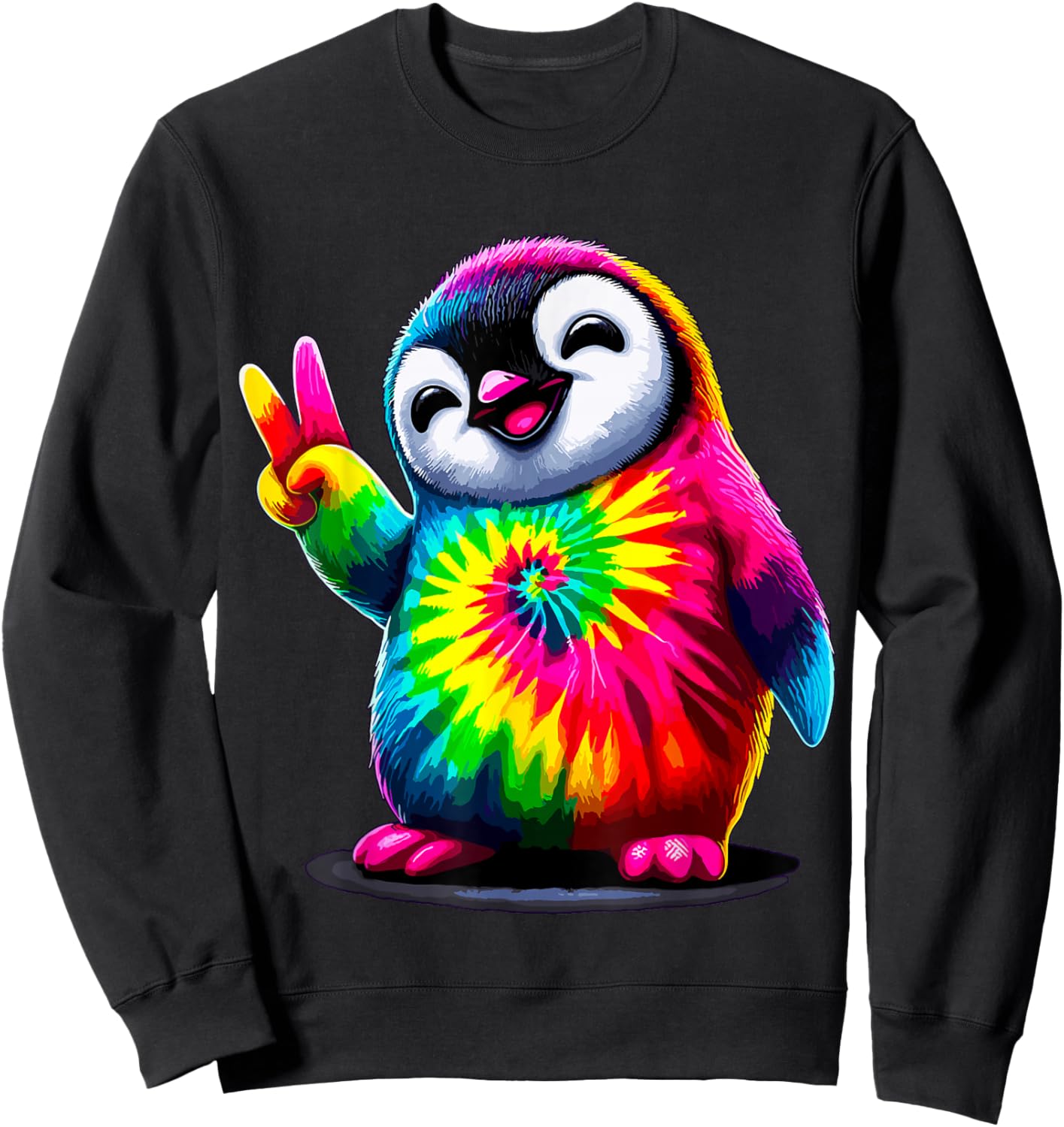Tie-Dye Penguin Hippie Peace Sign Sweatshirt - Sweatshirt | Black
