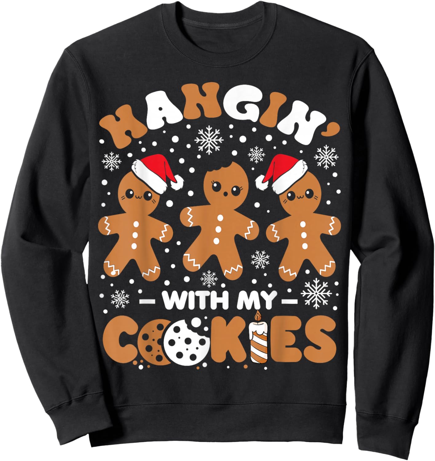 Hangin With My Cookies Gingerbread Women Christmas Teacher Sweatshirt - Sweatshirt | Black