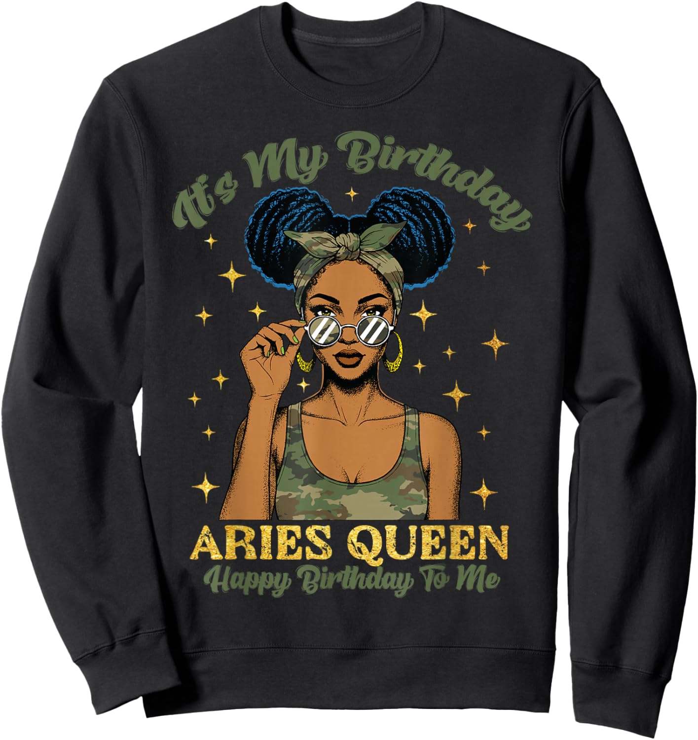 Birthday Aries Queen Camo Black Woman African Zodiac Afro Sweatshirt - Sweatshirt | Black
