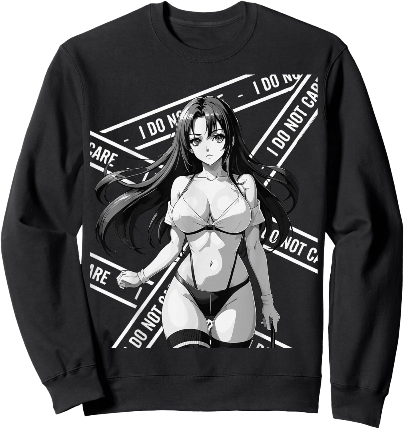 Sexy Waifu Otaku Anime Girl Japanese in Black and White Art Sweatshirt - Sweatshirt | Black