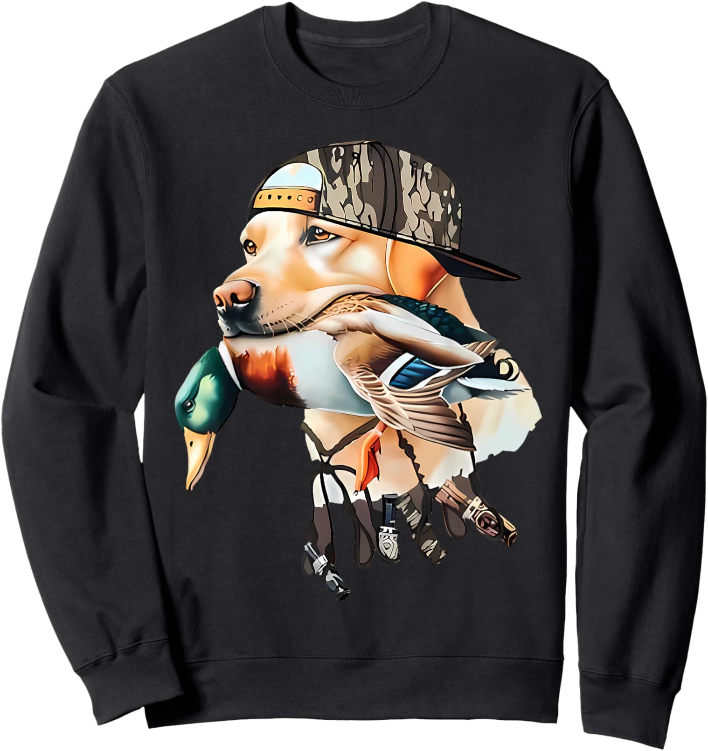 Bold Hunting Dog With Duck Hello Hunting Season Men Women Sweatshirt - Sweatshirt | Black