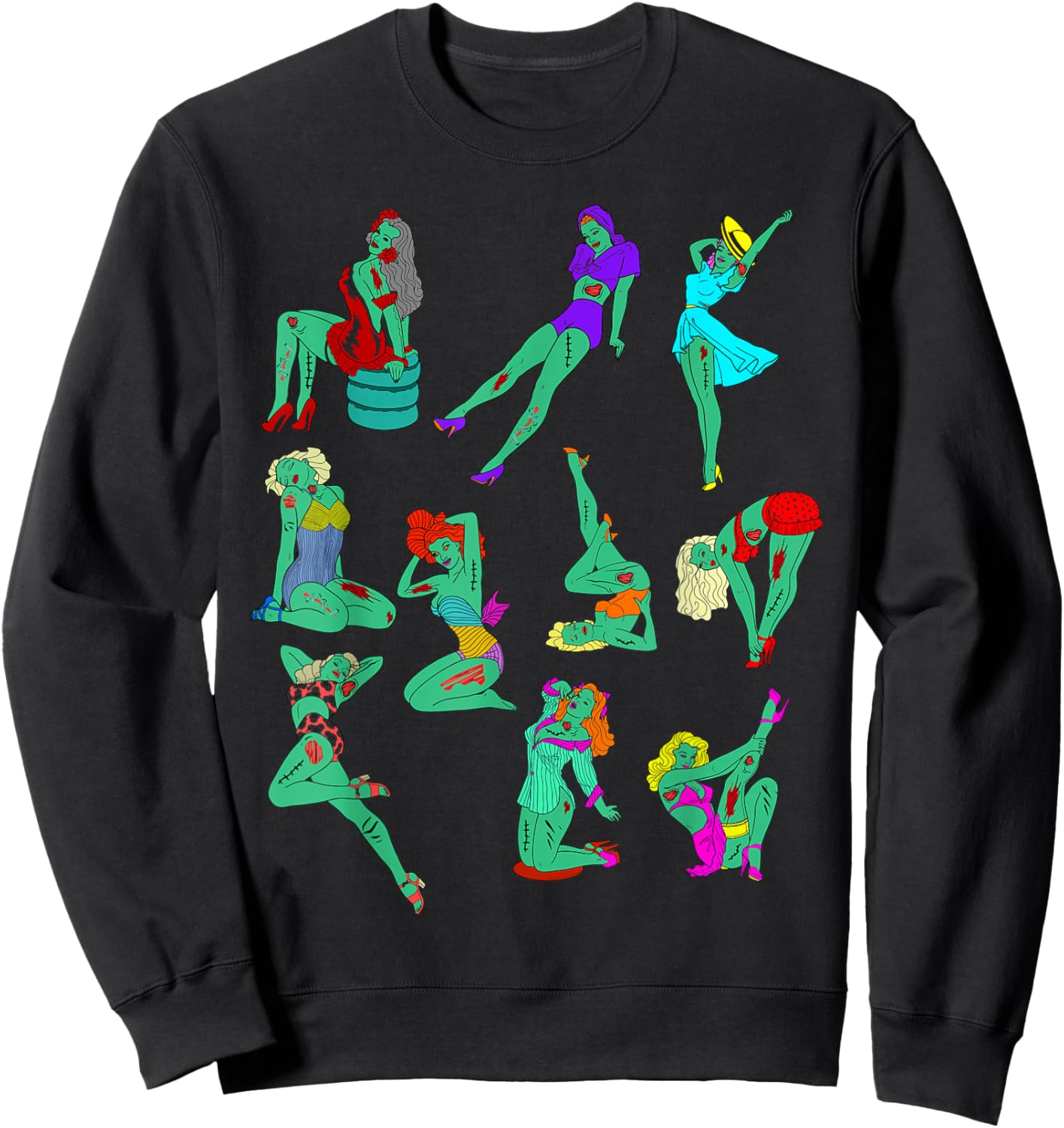 Funny Vintage Pin-up Sexy Zombie Girls Halloween Costume Sweatshirt - Sweatshirt | Black