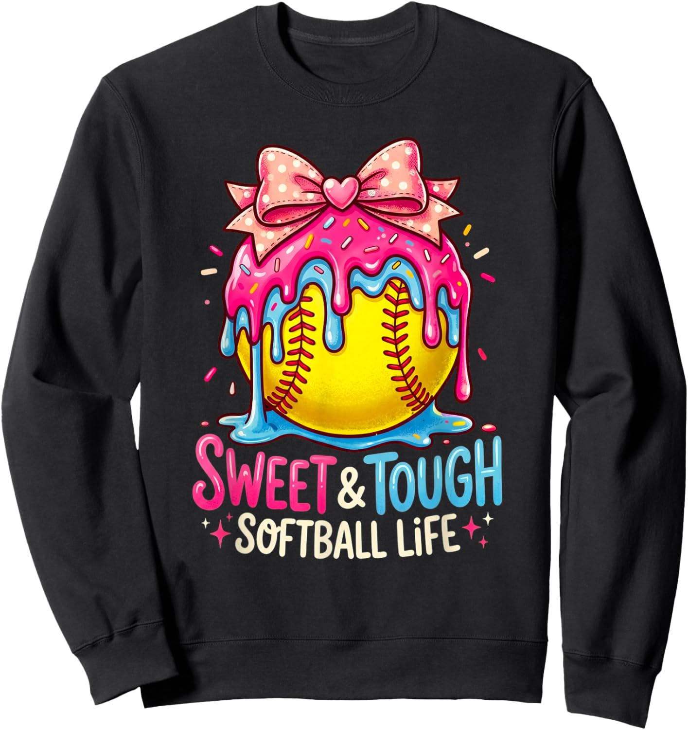 Drip Softball Girl Girls Coquette Bow Softball Sweatshirt - Sweatshirt | Black