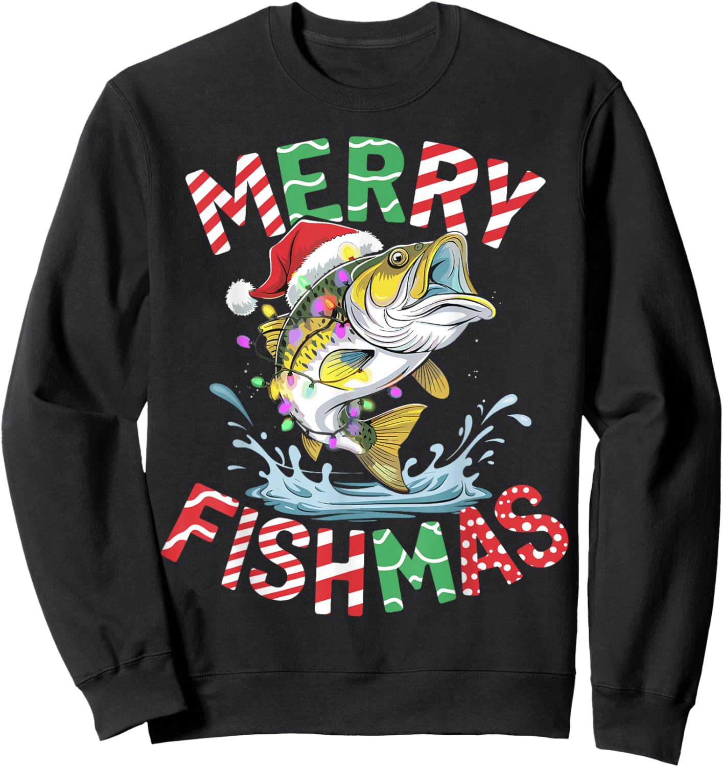Merry Fishmas Santa Fishing Funny Fisherman Christmas Sweatshirt - Sweatshirt | Black