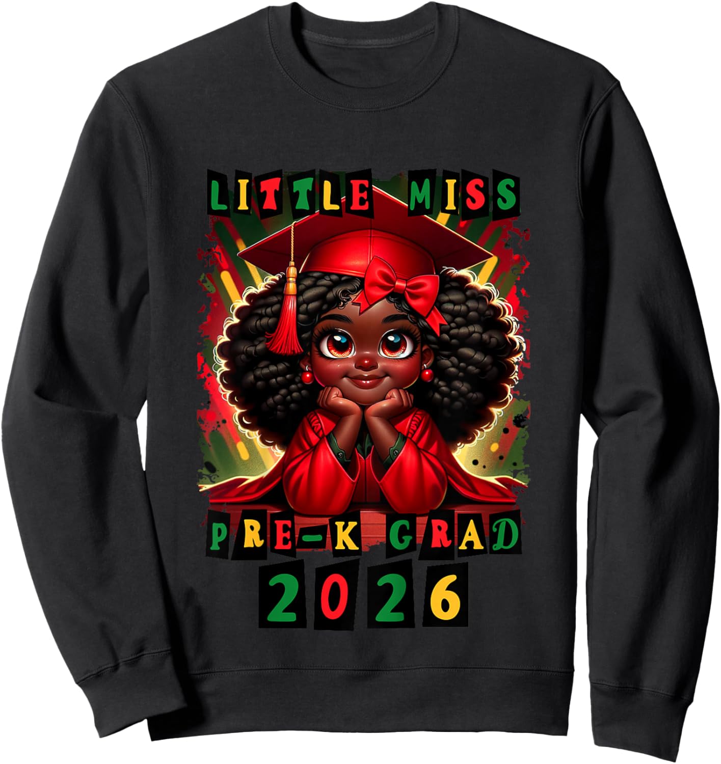 Little Miss Pre-K Grad 2026 Black Girl Preschool Graduation Sweatshirt - Sweatshirt | Black