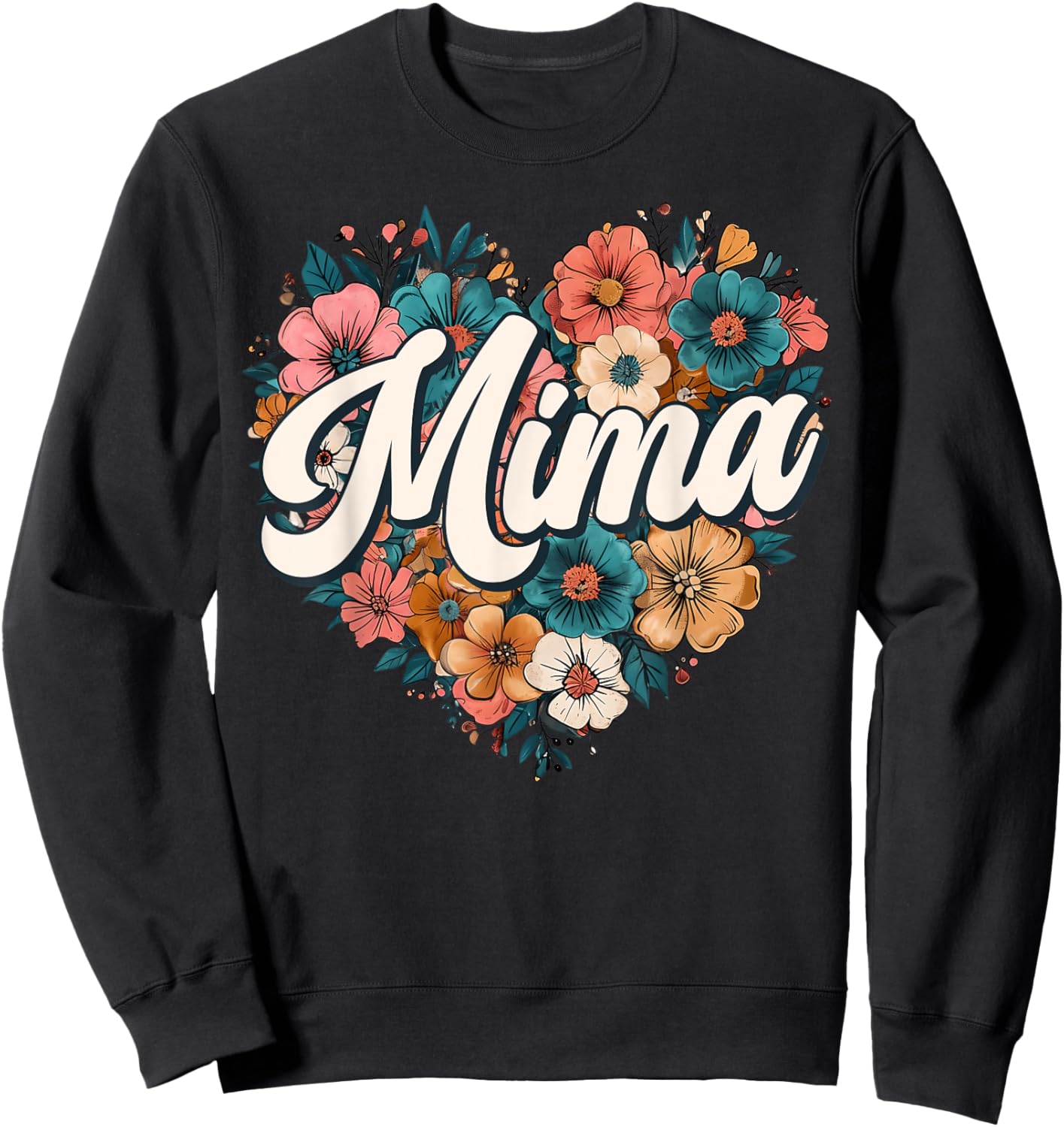Mima Floral Heart Flower Mother's Day Vintage Retro Sweatshirt - Sweatshirt | Black