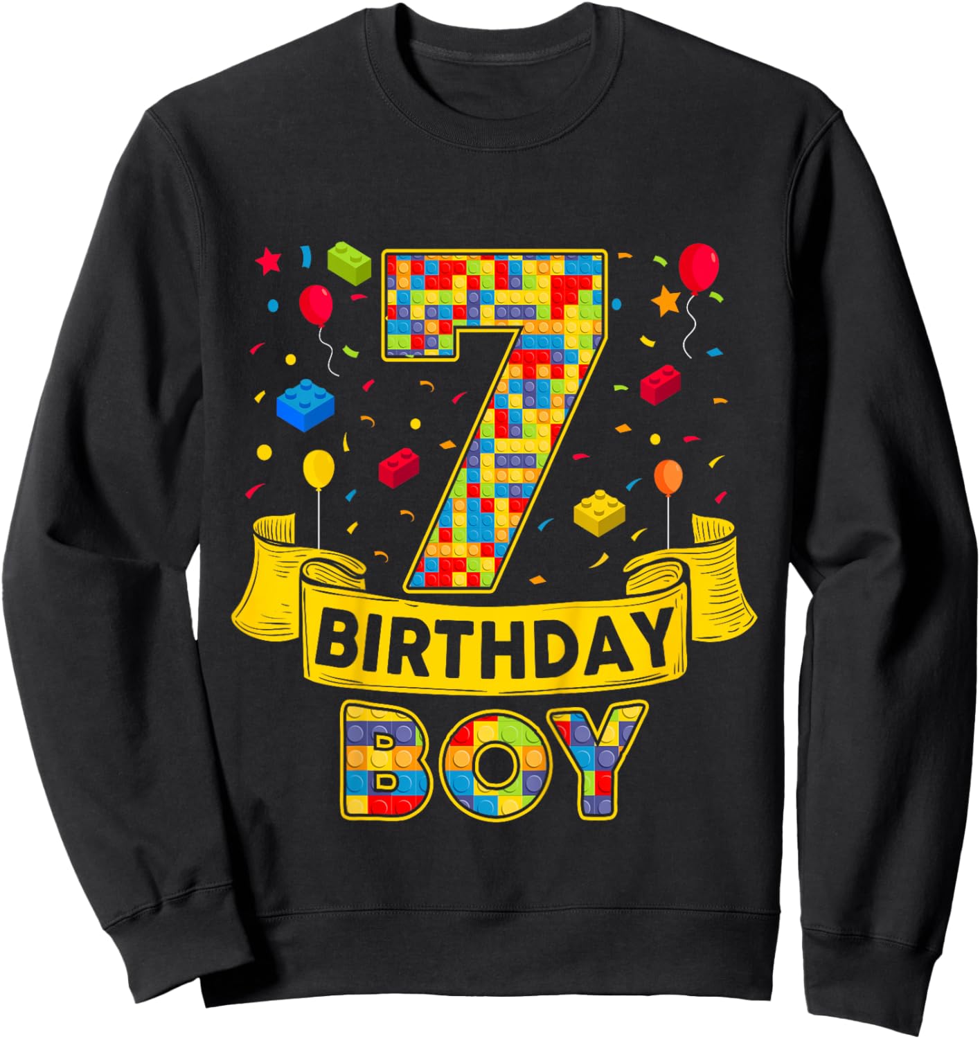 7th Birthday Boy Brick Builder I'm 7 Year Old Birthday Sweatshirt - Sweatshirt | Black