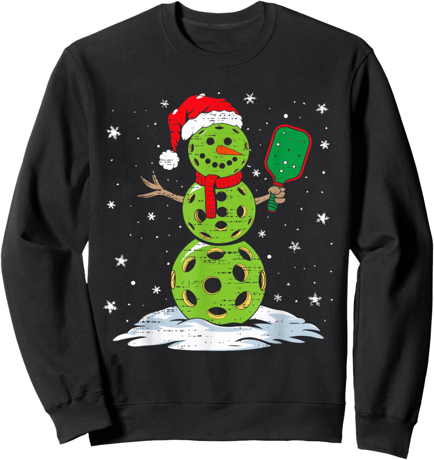 Christmas Pickleball Snowman Xmas Santa Hat Kids Sweatshirt - Sweatshirt | Black