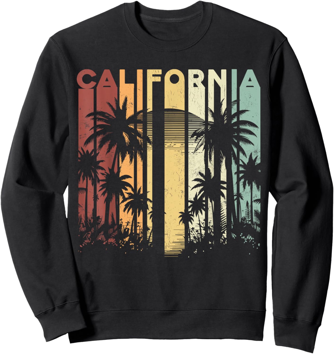 Retro Cali Summer Vacation Surfing Palm Trees California Sweatshirt - Sweatshirt | Black