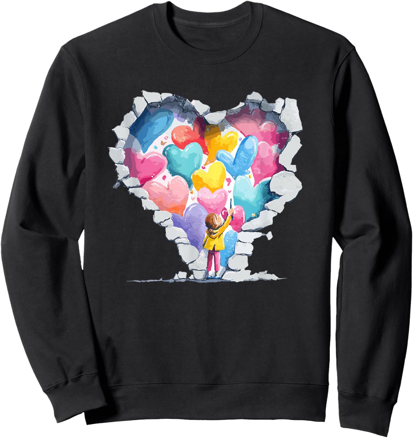 Heart Wall Break Through Love Kid Spreading Hearts Sweatshirt - Sweatshirt | Black
