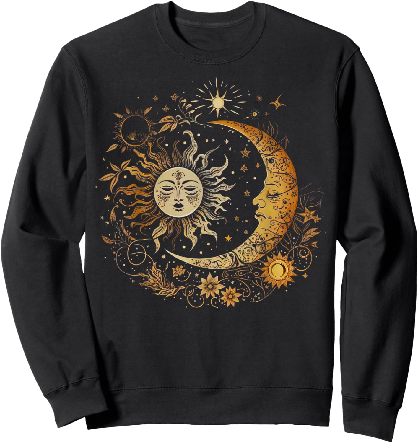 Vintage Celestial Sun Moon Flower Astrology Moon Phases Sweatshirt - Sweatshirt | Black