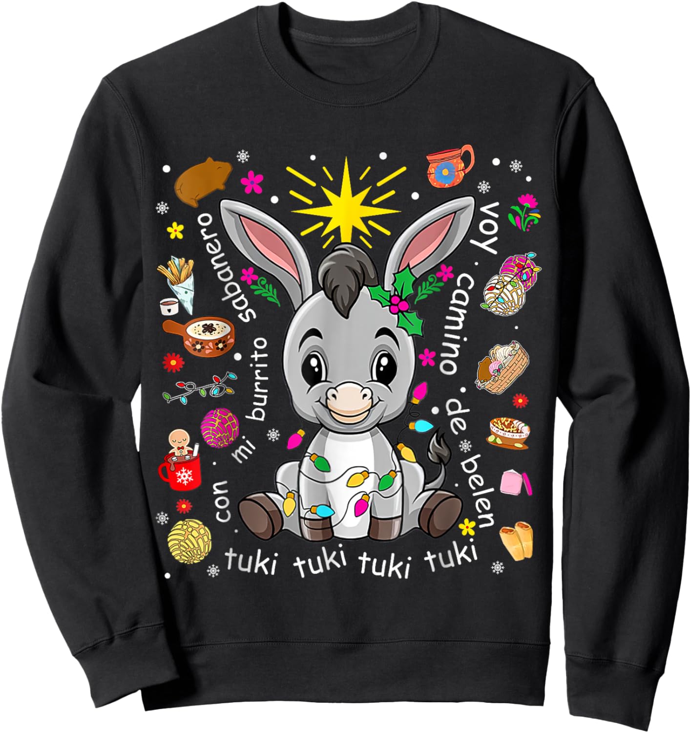 Mi Burrito Sabanero Mexican Christmas Donkey Spanish Xmas Sweatshirt - Sweatshirt | Black
