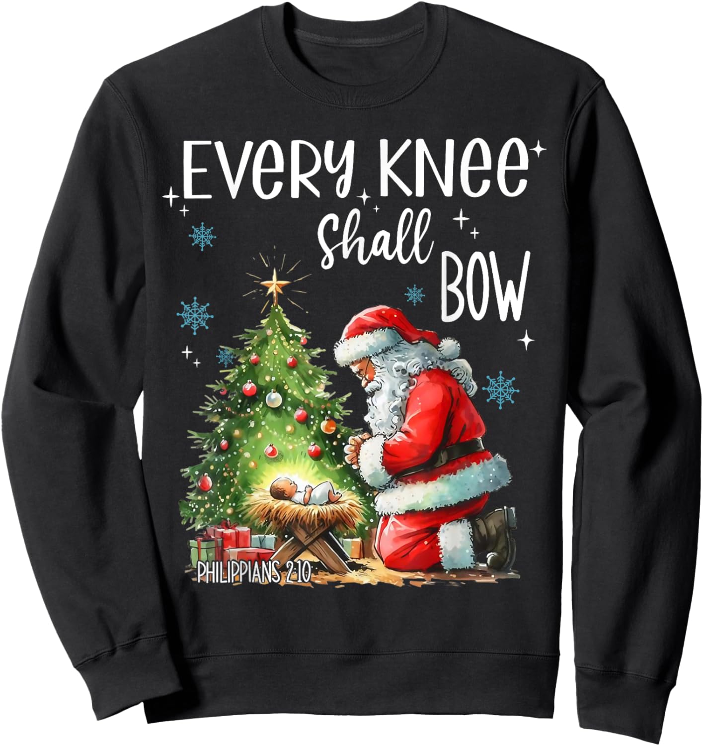 Every Knee Shall Bow Santa Claus Jesus Christian Christmas Sweatshirt - Sweatshirt | Black