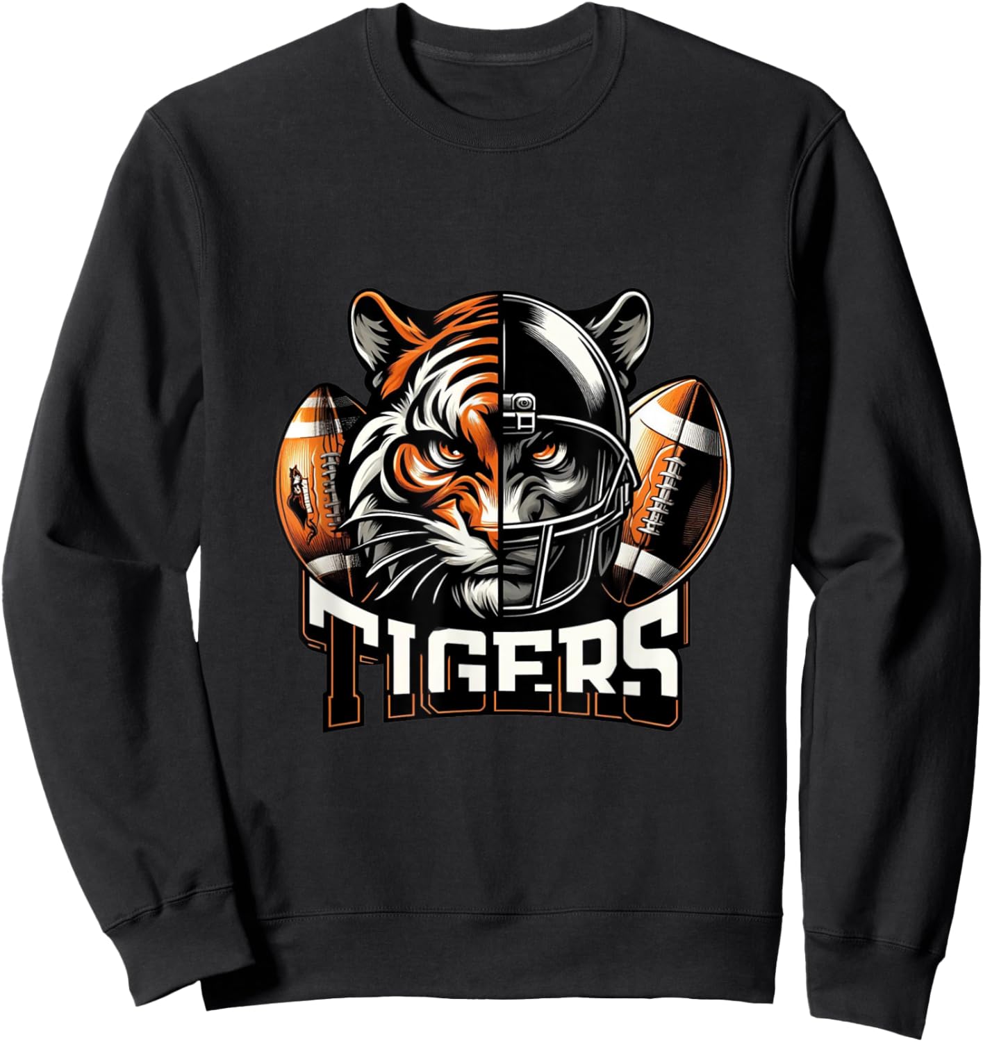 Tigers Football School Sports Fan Team Spirit Sweatshirt - Sweatshirt | Black
