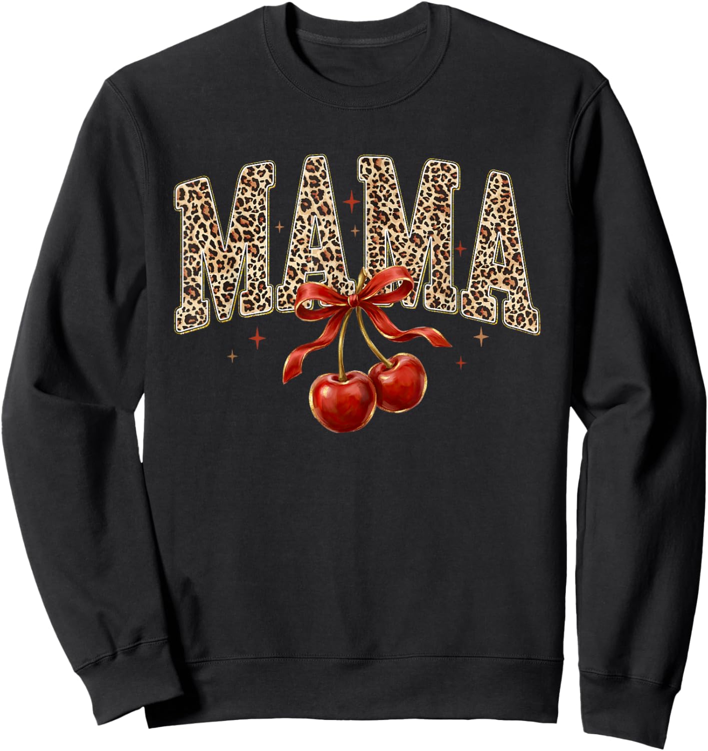Leopard Mama Cherry Coquette Bow Mother's Day Mom Life Women Sweatshirt - Sweatshirt | Black