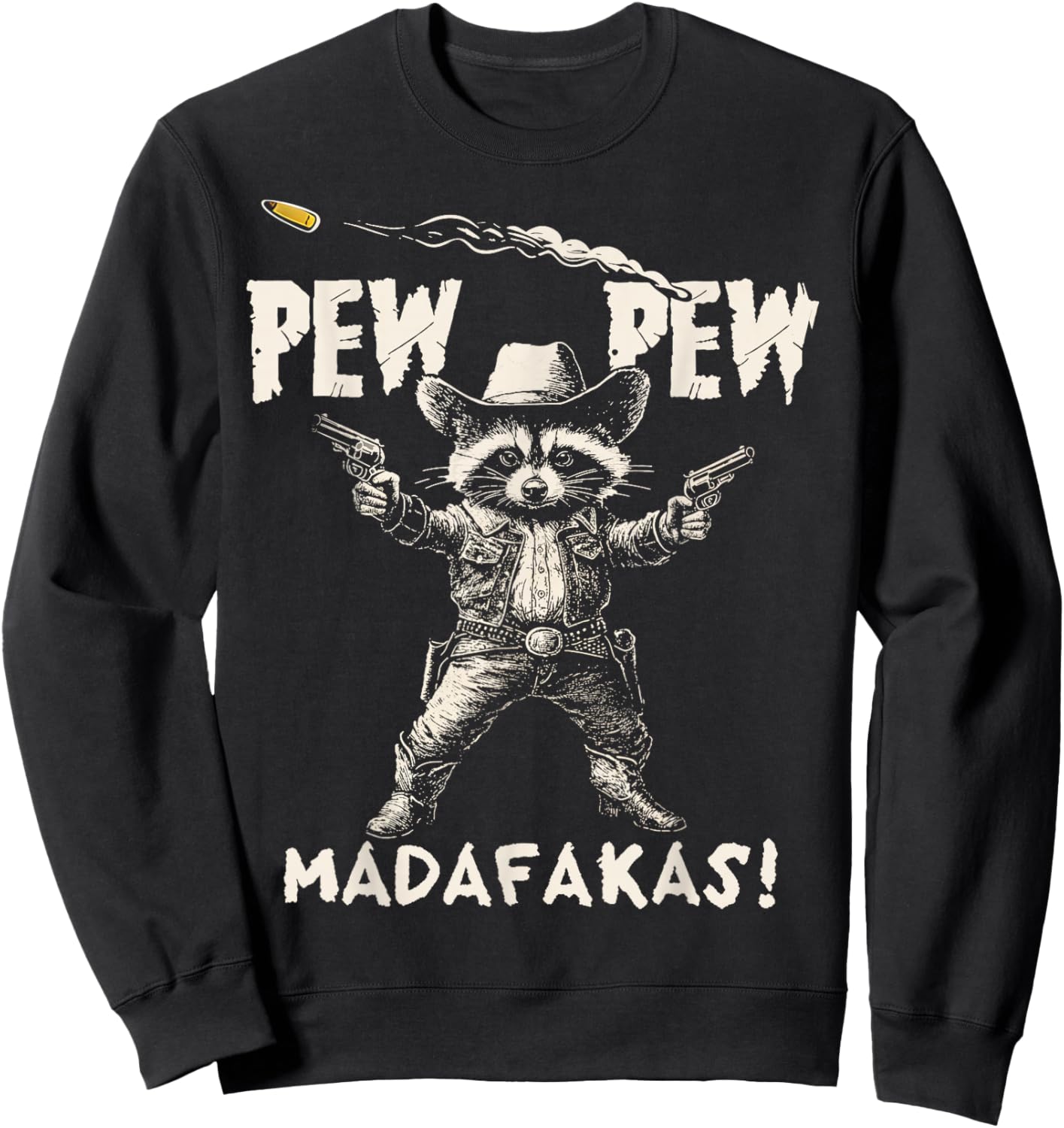 Pew Pew Madafakas Funny Raccoon Vintage 90s Graphic Style Sweatshirt - Sweatshirt | Black