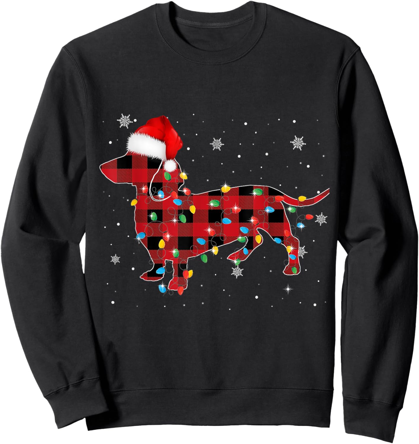 Red Plaid Santa Hat Dachshund Christmas Dog Lover Pajamas Sweatshirt - Sweatshirt | Black