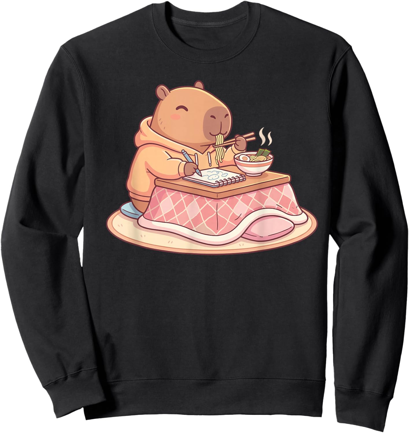 Kawaii Capybara Ramen Anime Drawing Lo-Fi Cozy Vibes Sweatshirt - Sweatshirt | Black