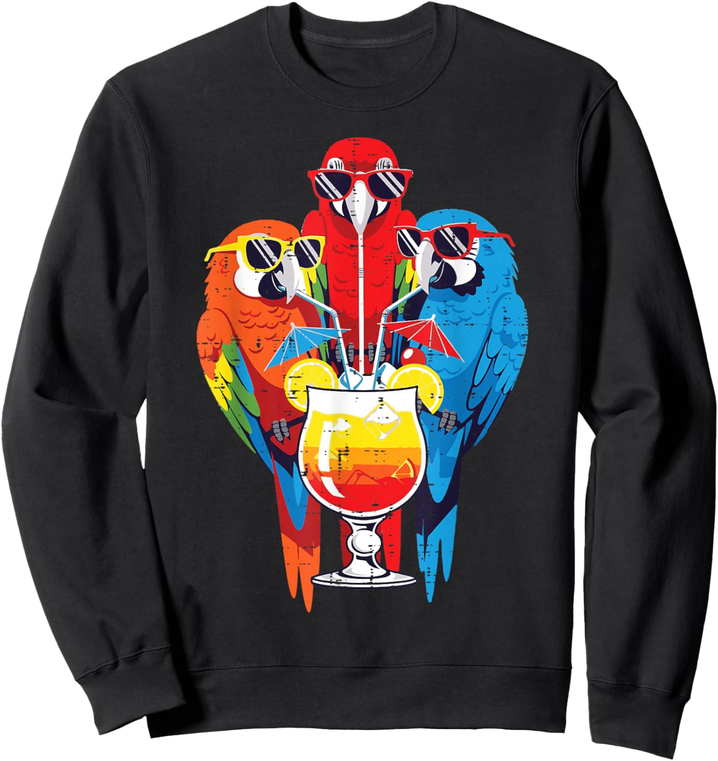 Vacation Birds Sunglasses Cocktail Parrots Summer Women's Men's Sweatshirt - Sweatshirt | Black