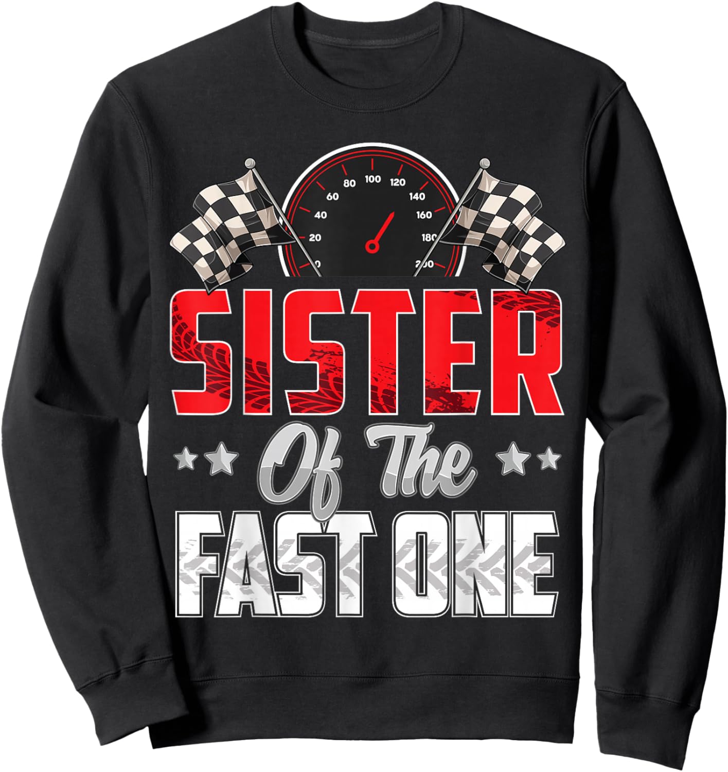 1 year old racing car fast one birthday 1st Family Sister Sweatshirt - Sweatshirt | Black