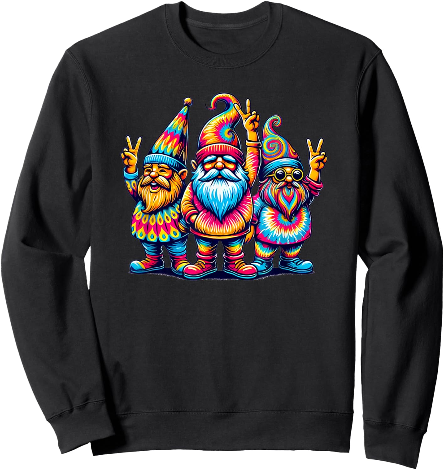 Silly Retro Gnomes Colorful Peace Sign Hippie Love Adults Sweatshirt - Sweatshirt | Black