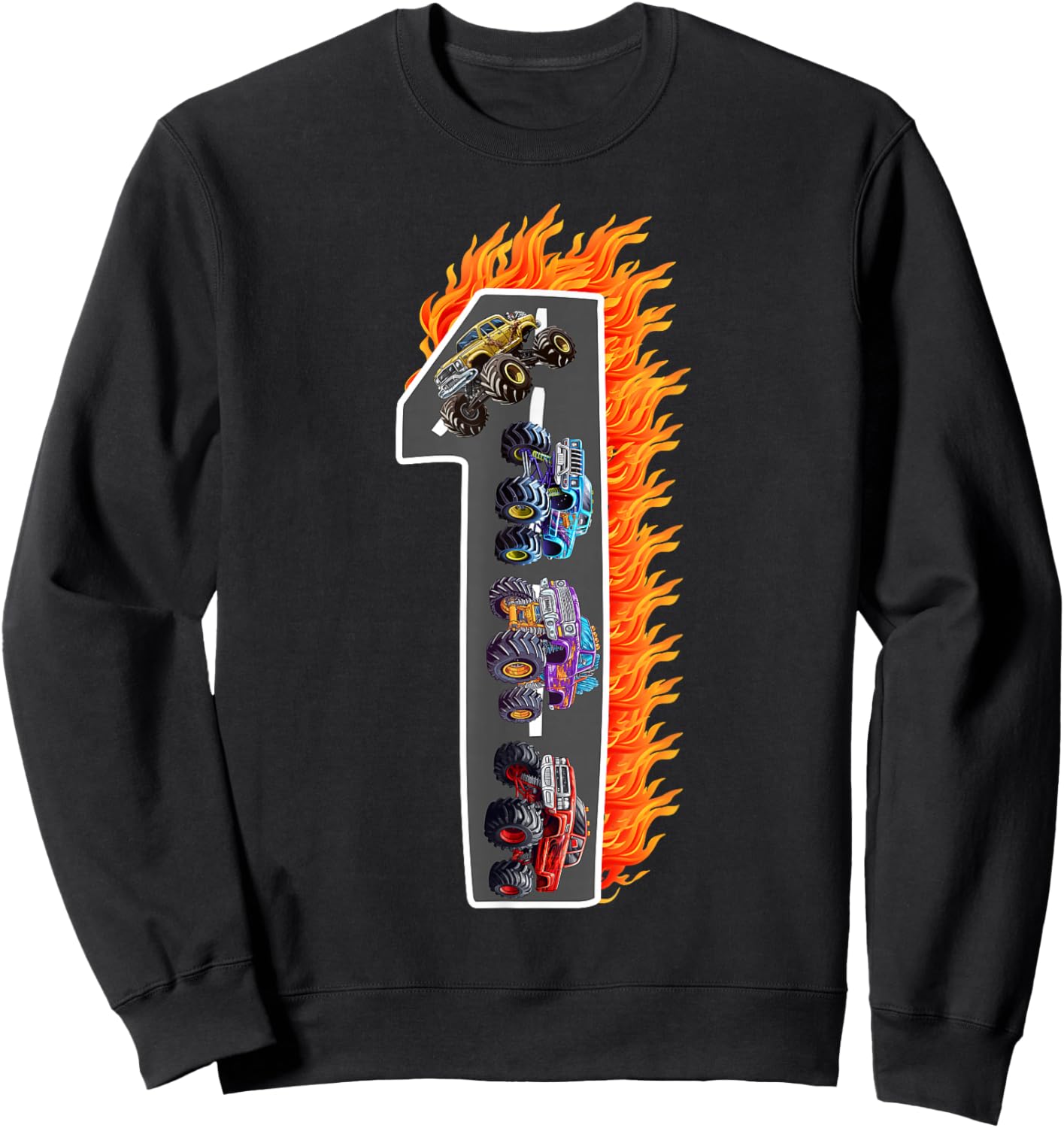 1 Year Old Kids Boys Girls Monster Truck 1st Birthday Kid Sweatshirt - Sweatshirt | Black