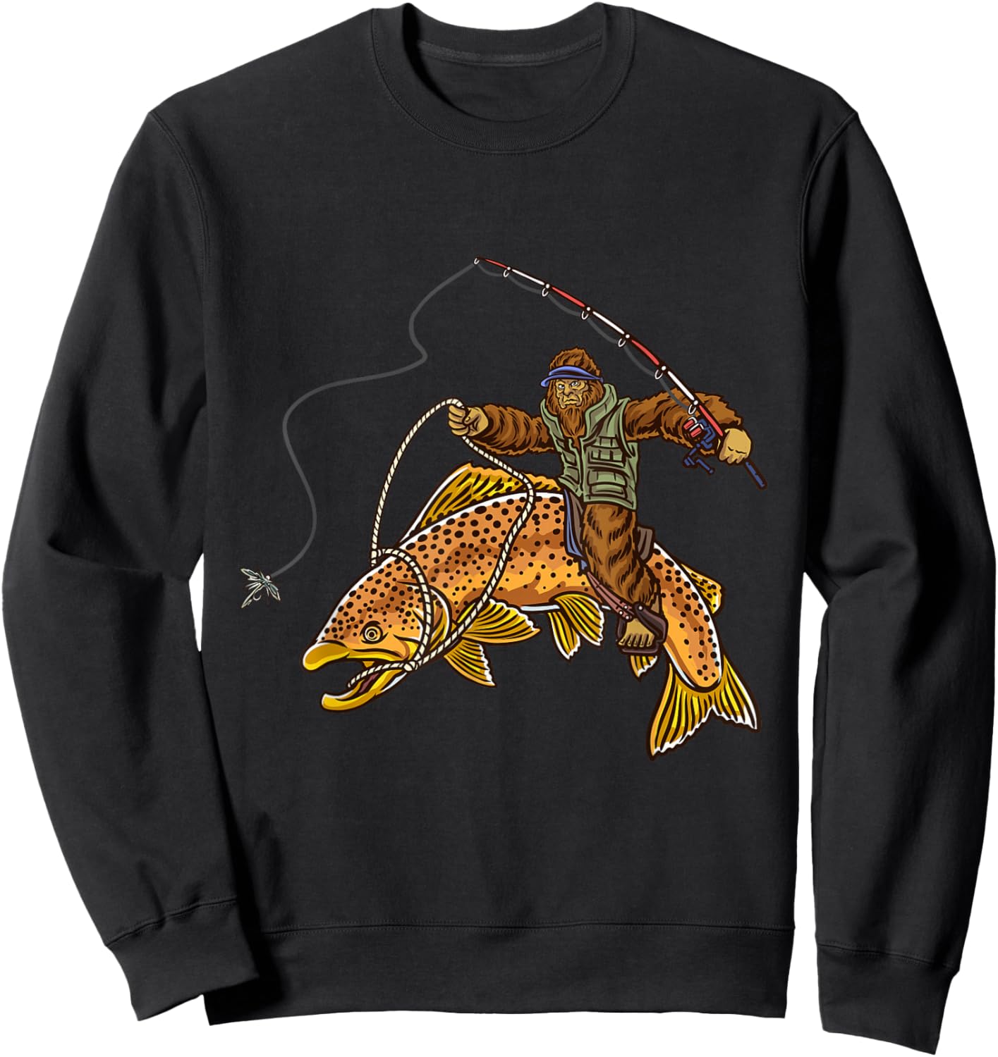 Brown Trout River Fishing Bigfoot Hunting Fishermen Sweatshirt - Sweatshirt | Black