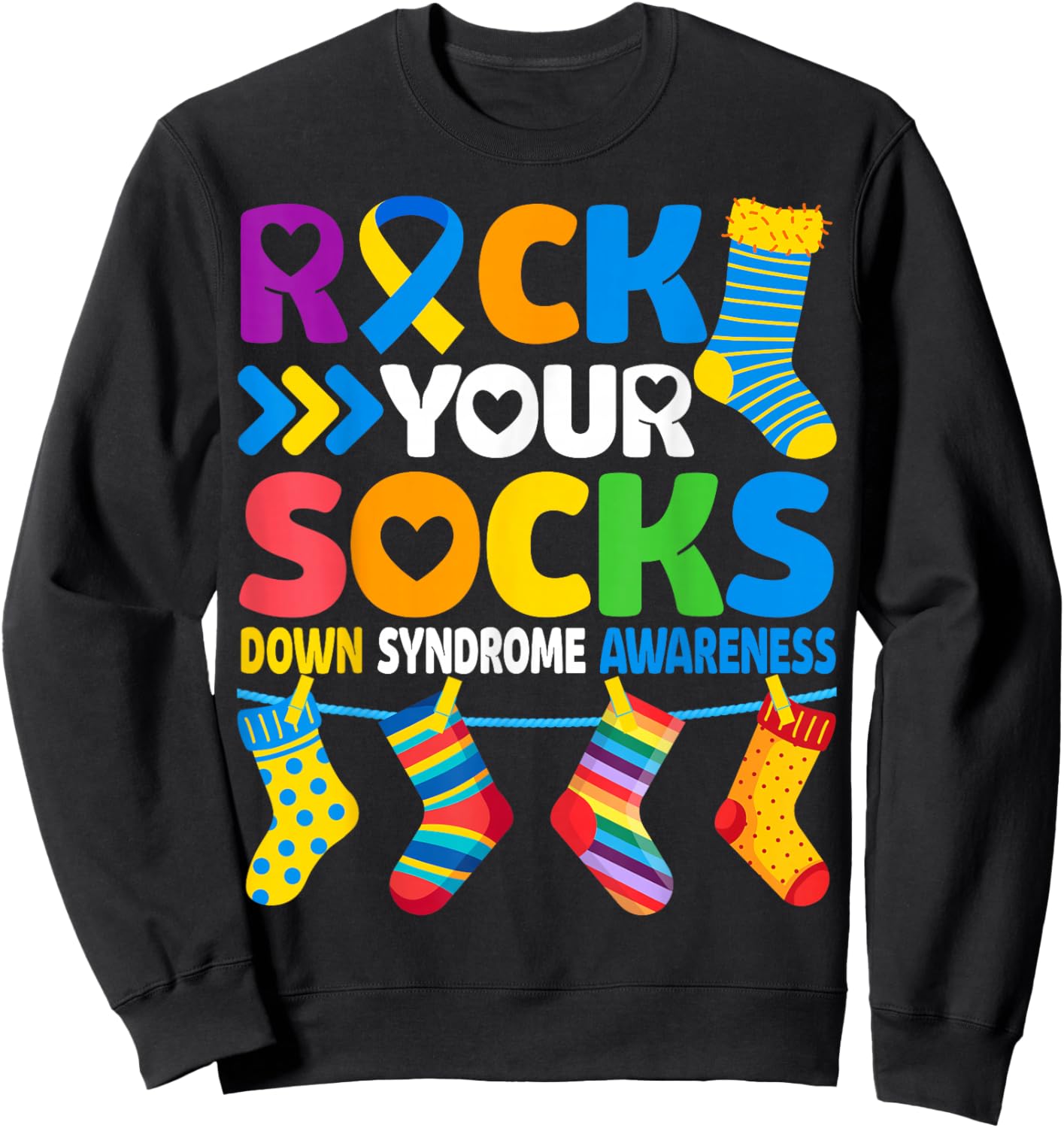 World Down Syndrome Awareness Rock Your Socks Men Women Kids Sweatshirt - Sweatshirt | Black